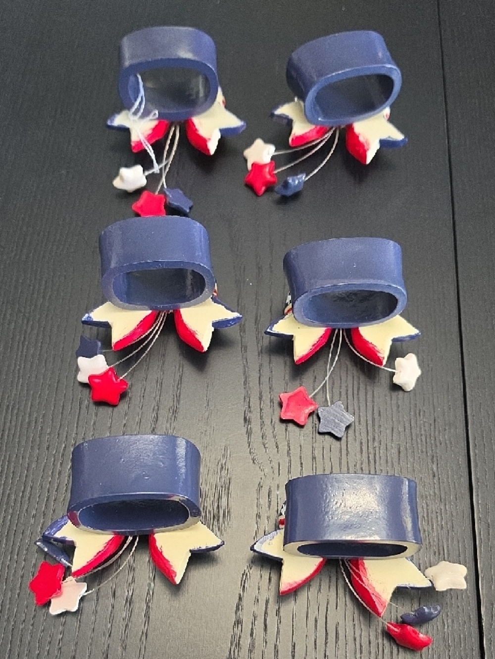 4th Of July Patriotic Napkin Rings with Star Charms - Red, White & Blue S/6 - Picture 13 of 16
